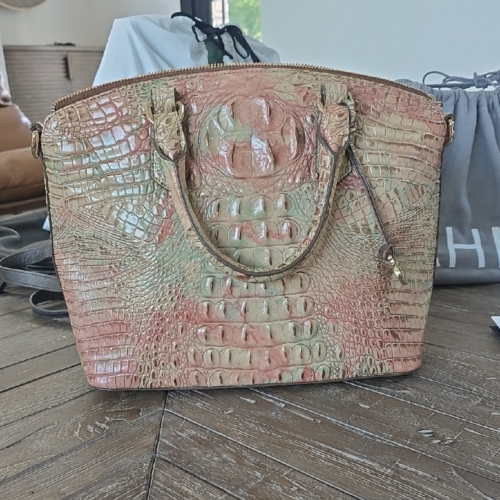 Brahmin Brown Tan Shoulder Bag Crocodile Embossed